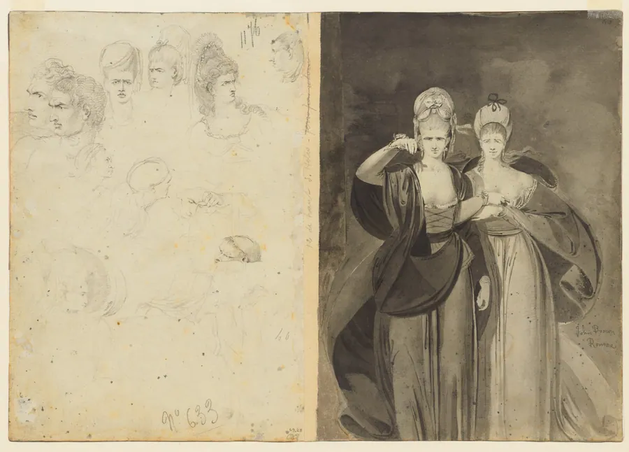 Sketches of Heads (verso, left); Two Women (verso, right) by John Brown