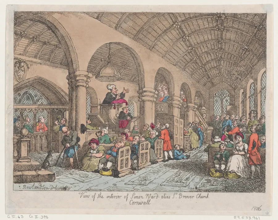 View of the Interior of Simon Ward Alias St Brewer Church Cornwall by Thomas Rowlandson