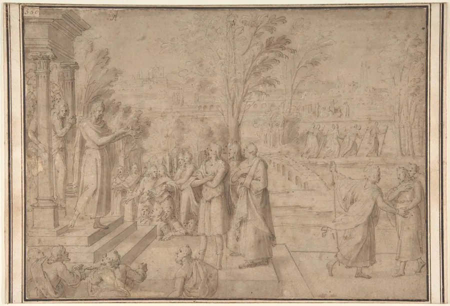 A Saint Addressing Figures from the Steps of a Temple by Antoine Caron