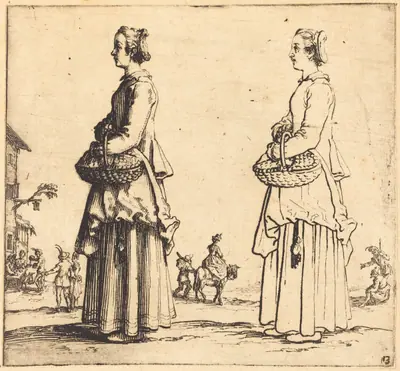 Peasant Woman with Basket, in Profile, Facing Left
