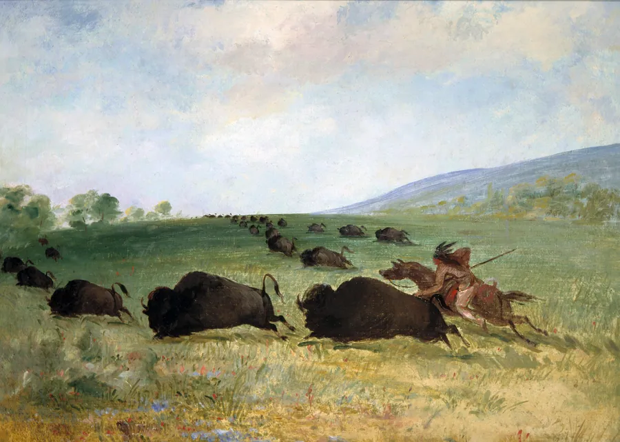 An Osage Indian Lancing a Buffalo by George Catlin, born Wilkes-Barre, PA 1796-died Jersey City, NJ 1872