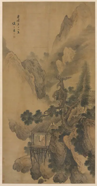 Lonely Retreat Overlooking a Misty Valley