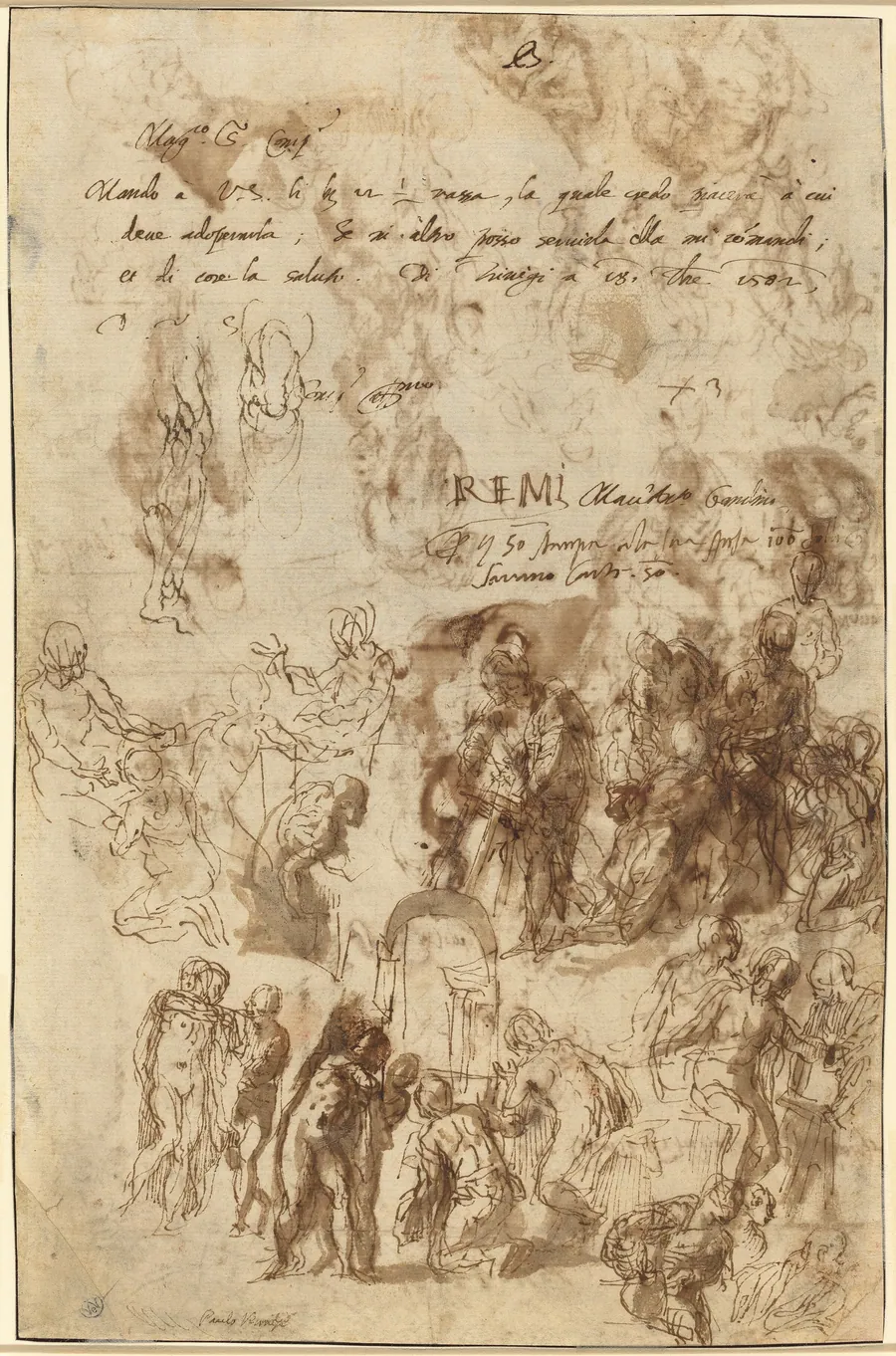 Studies for the Raising of Lazarus and Other Compositions [verso] by Veronese