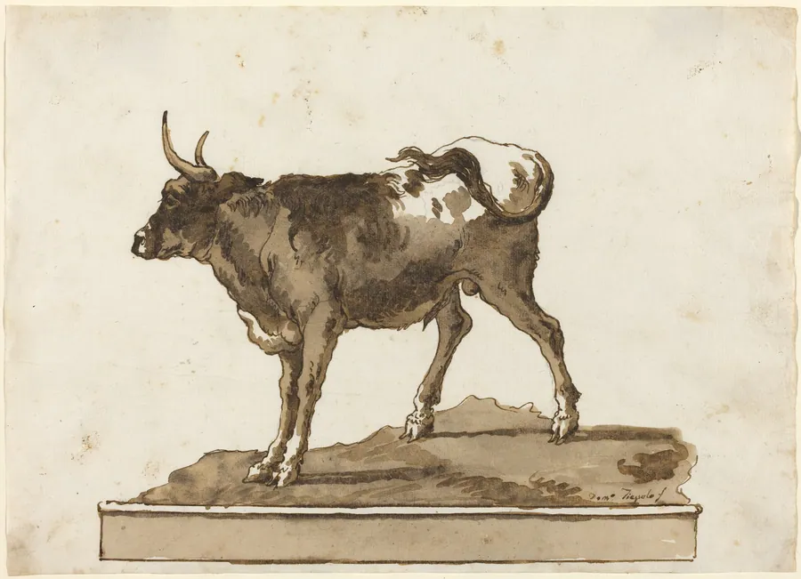 A Bull on a Ledge by Giovanni Domenico Tiepolo