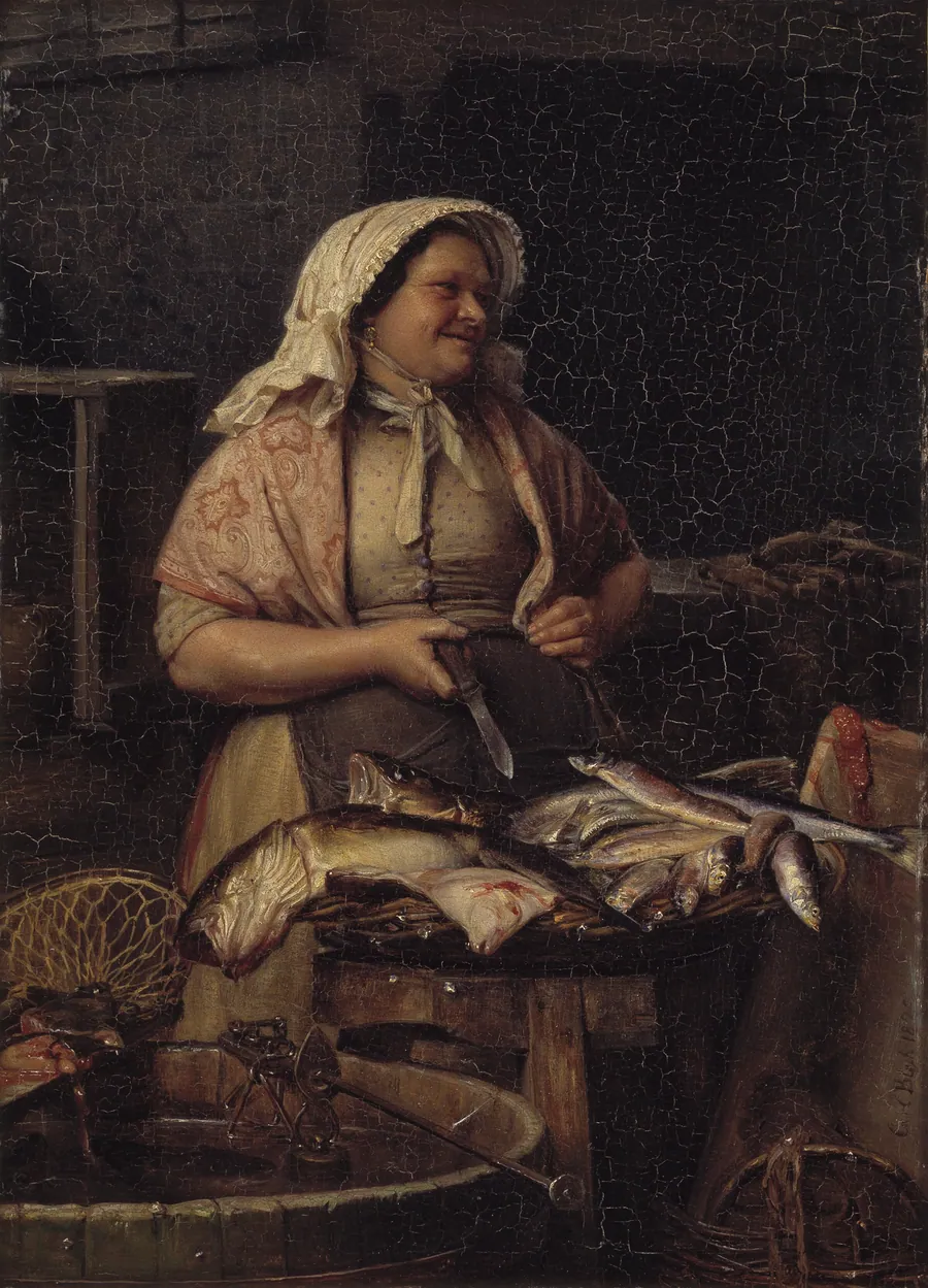 En kone, der sælger fisk by Carl Bloch