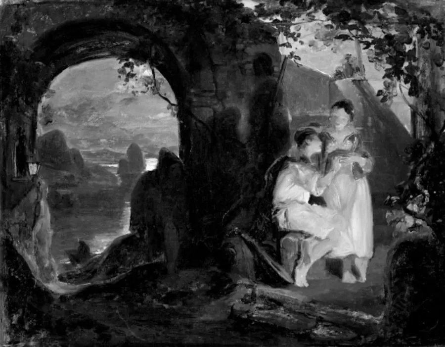 Et par elskende i et landskab by Johann Baptist Kirner
