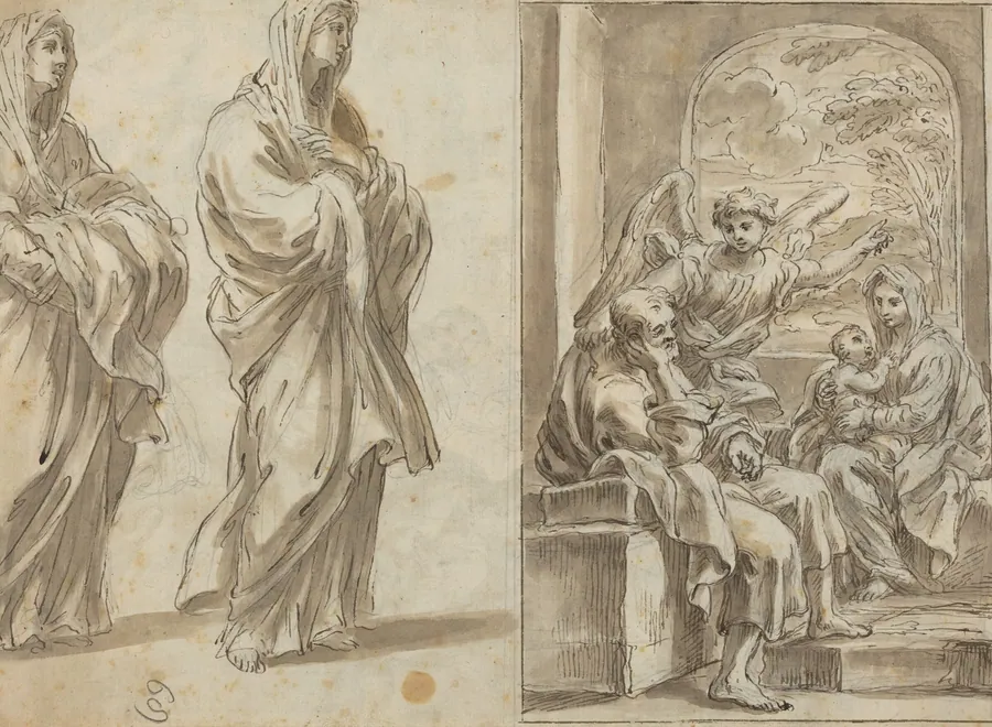 Two Draped Female Figures; Rest on the Flight into Egypt [verso] by Angelo Marullo