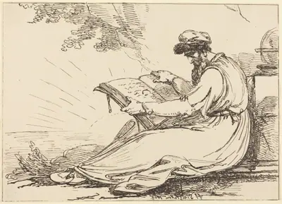 Oriental with Beard, Reading a Book