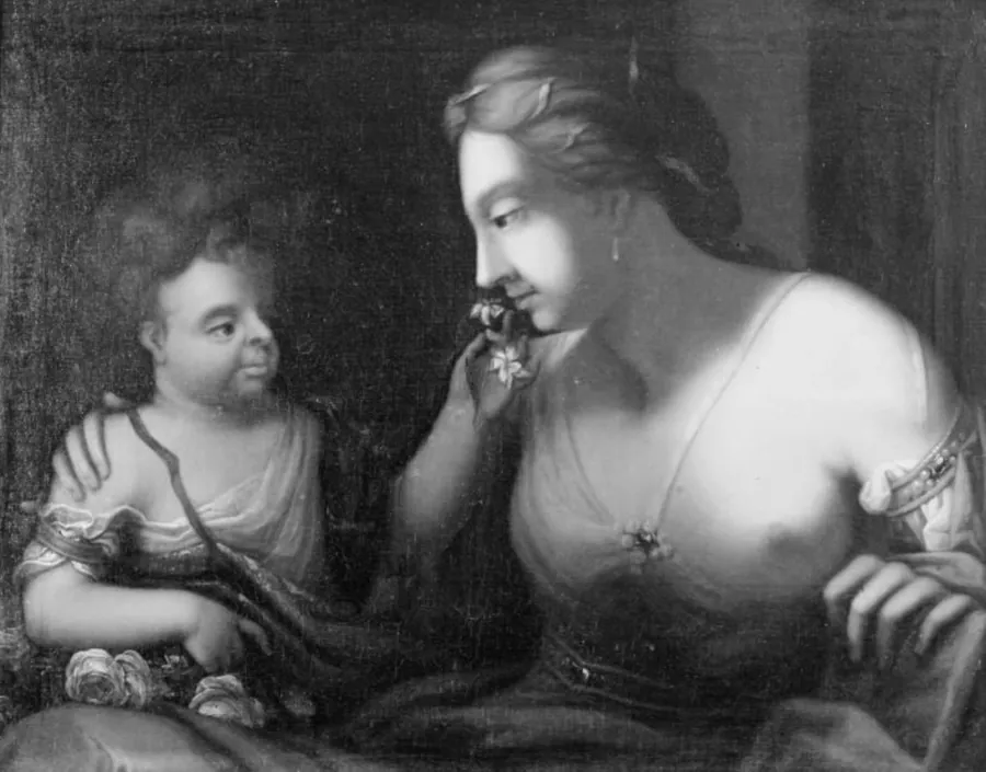 Et barn lader sin moder lugte til nogle blomster by Jacob d' Agar