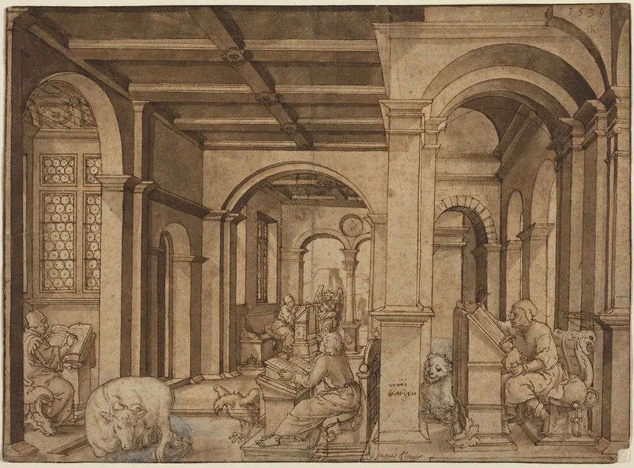 Four Evangelists in a Scriptorium by Master I.K.