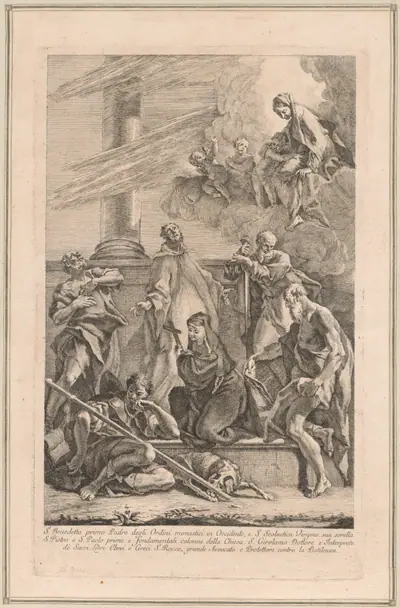 The Madonna and Child with Two Angels and Saints Scholastica, Benedict, Roch, Peter, Paul and Jerome