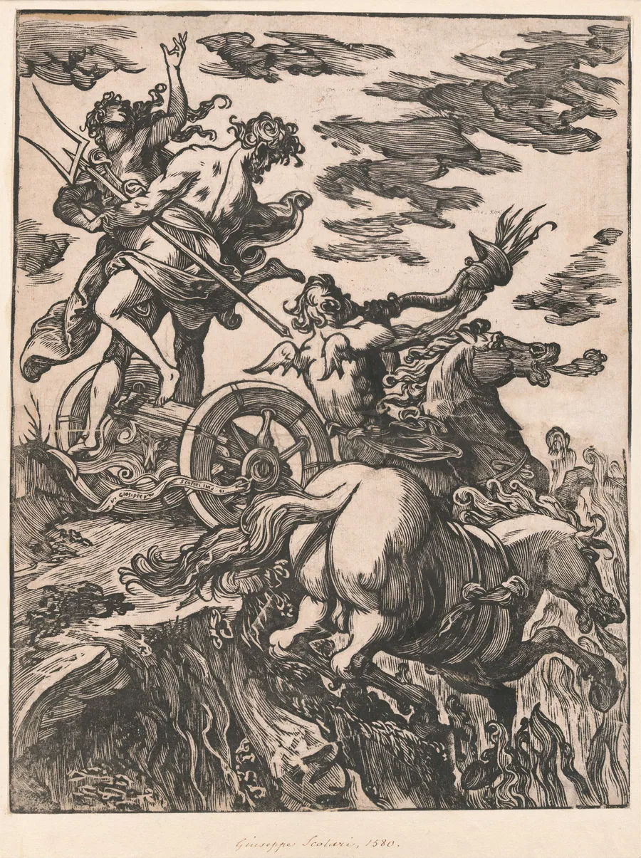 Rape of Persephone with Pluto on horseback at right by Giuseppe Scolari