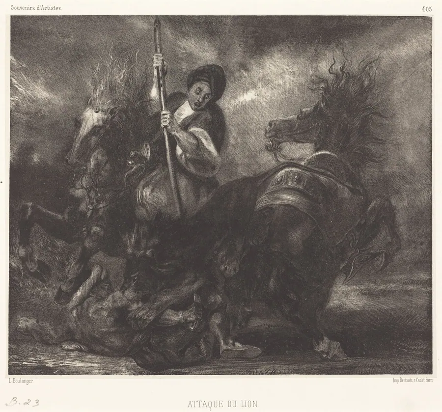 Attaque du lion by Louis-Candide Boulanger