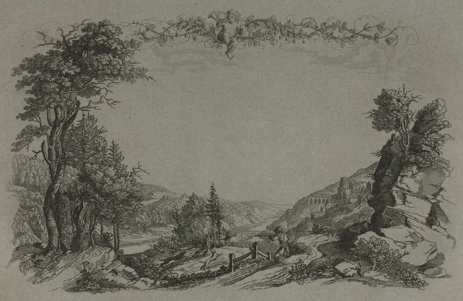 Six Views of Heidelberg Castle: Cover, Hunting Scene by Ernst Fries
