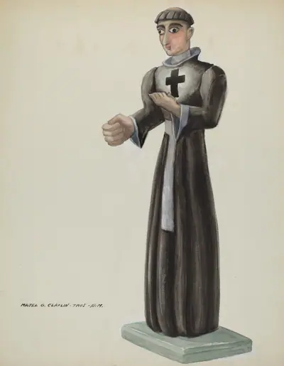 Wooden Santo - Friar with Cross on Breast