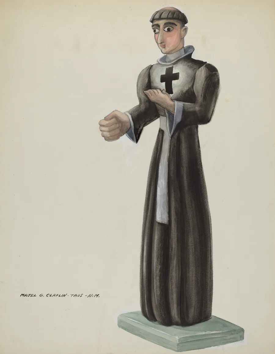 Wooden Santo - Friar with Cross on Breast by Majel G. Claflin