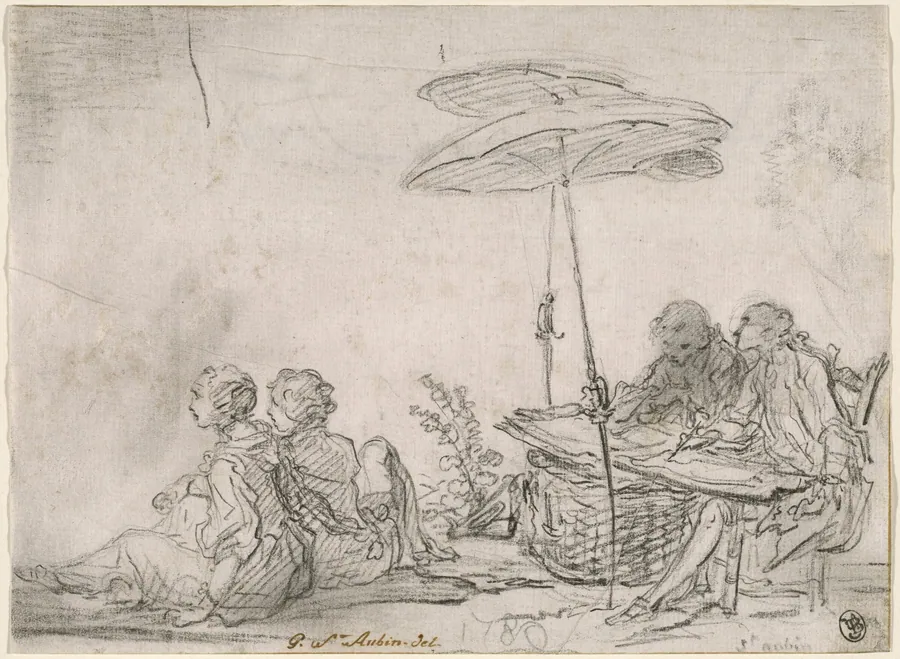 Draftsmen Outdoors by Gabriel de Saint-Aubin