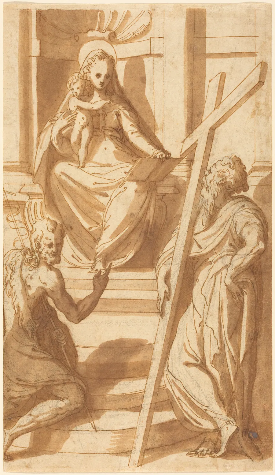 The Madonna and Child Enthroned with Saint John the Baptist and Saint Andrew by Bernardino India