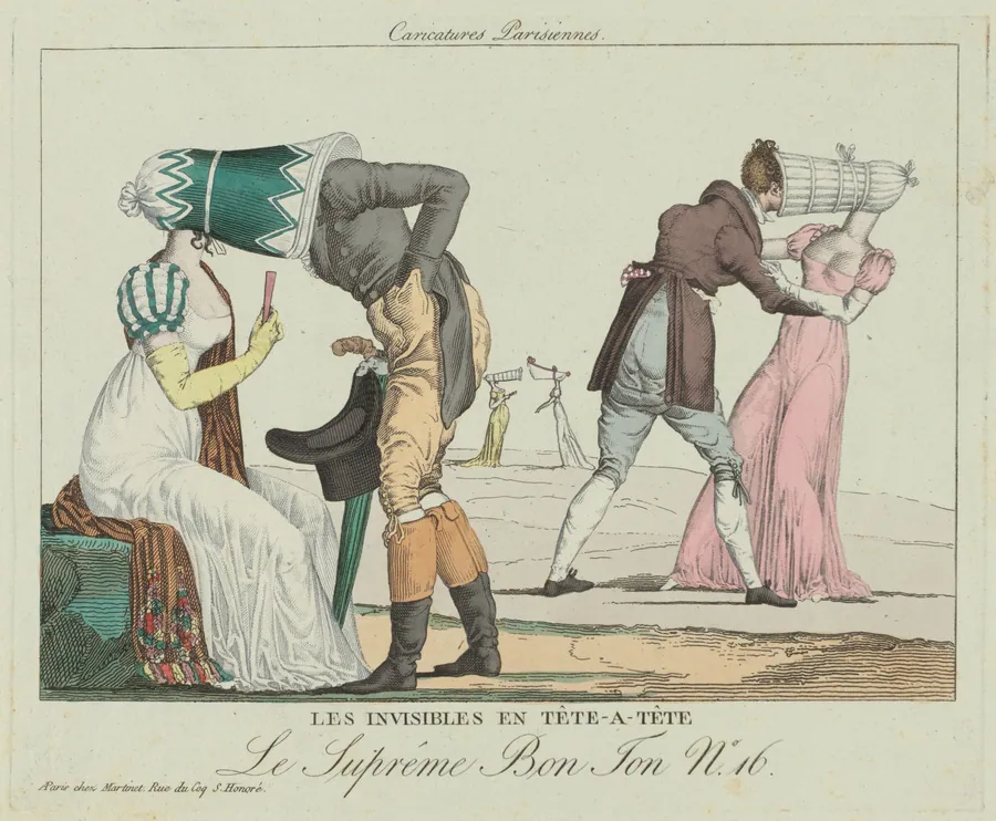 Les Invisibles en tête-à-tête (Tête-à-Tête with Poke Bonnets) by French 19th Century