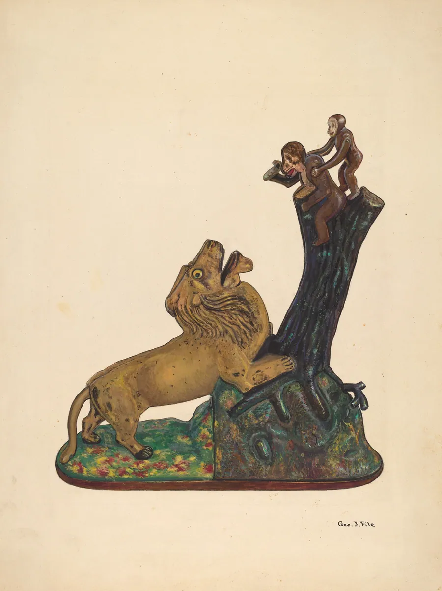 Toy Bank: Monkey and Lion by George File