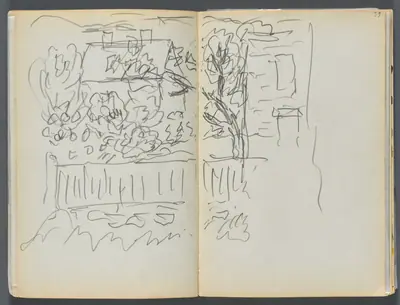 Sketchbook- The Granite Shore Hotel, Rockport, page 058 & 59: House and Fenced Garden