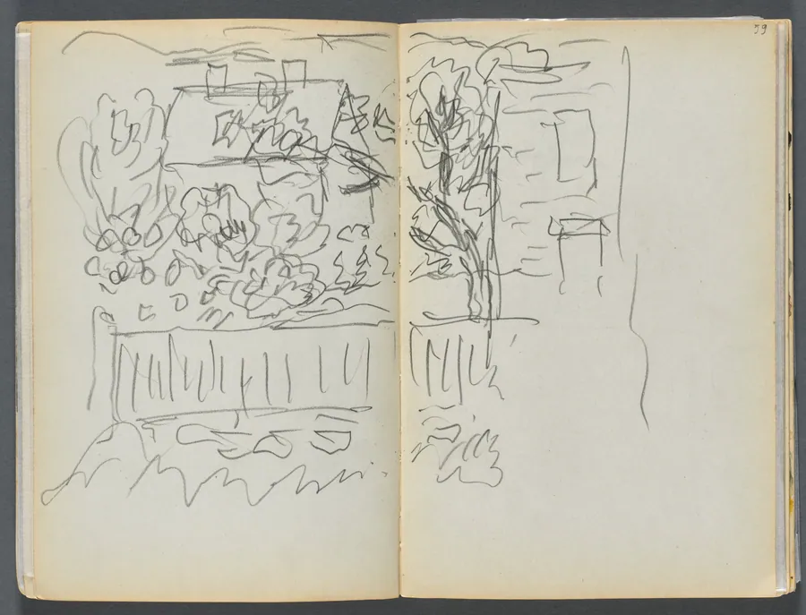 Sketchbook- The Granite Shore Hotel, Rockport, page 058 & 59: House and Fenced Garden by Maurice Prendergast