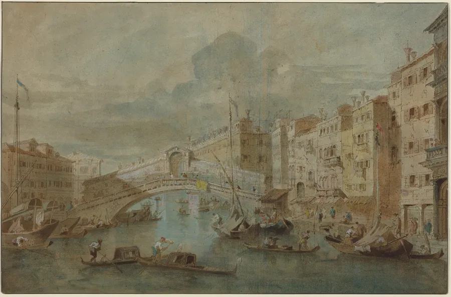 View of the Rialto Bridge, Venice by Francesco Guardi