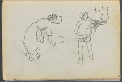 Sketchbook- The Granite Shore Hotel, Rockport, page 123: Two Figures with Sailboat