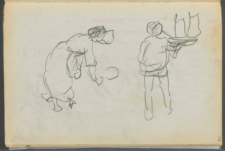 Sketchbook- The Granite Shore Hotel, Rockport, page 123: Two Figures with Sailboat by Maurice Prendergast