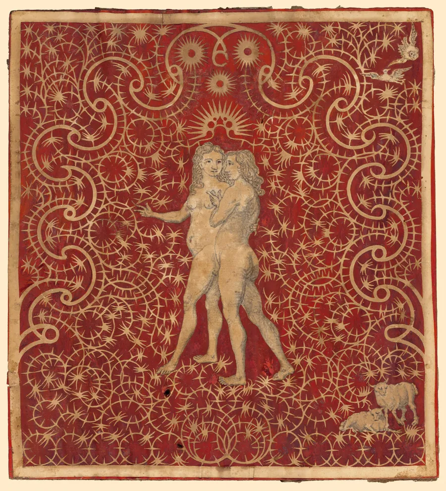 Adam and Eve in the Garden with a Pair of Sheep and a Pair of Doves by British 18th Century