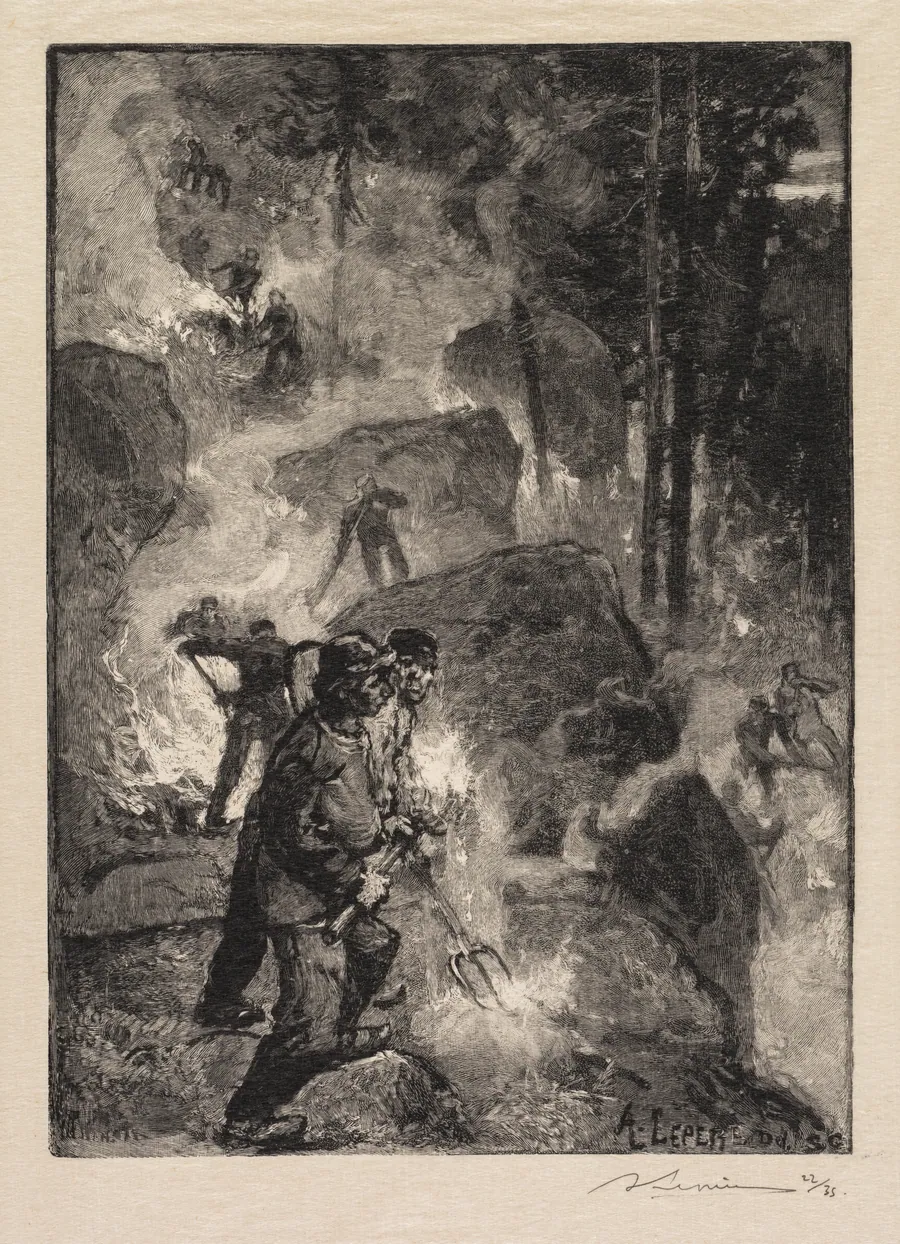 Fontainebleau Forest: Fern Burners (La Forêt de Fontainebleau: Les brûleurs de fougères) by Auguste Louis Lepère