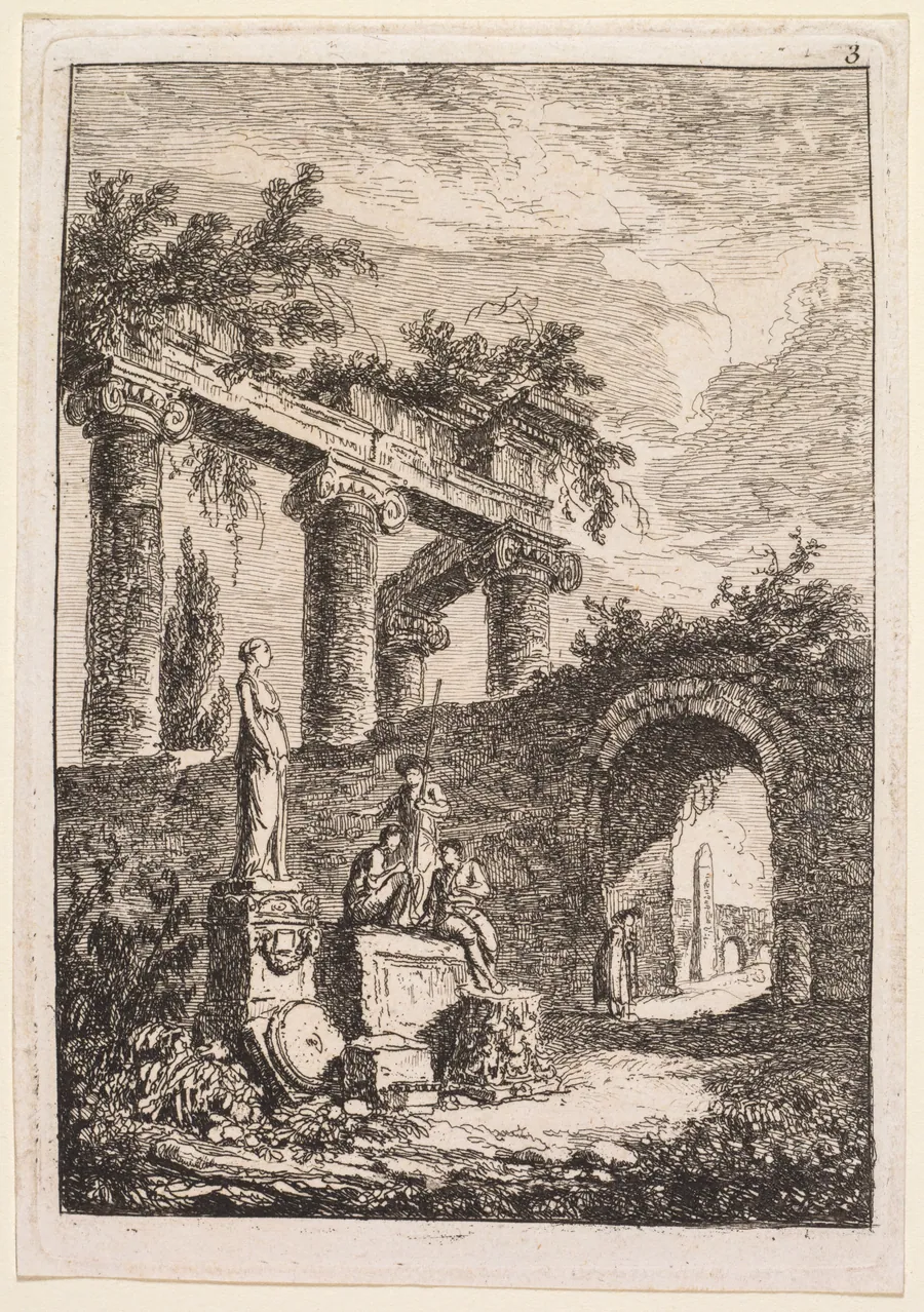 The Statue in Front of Ruins by Hubert Robert