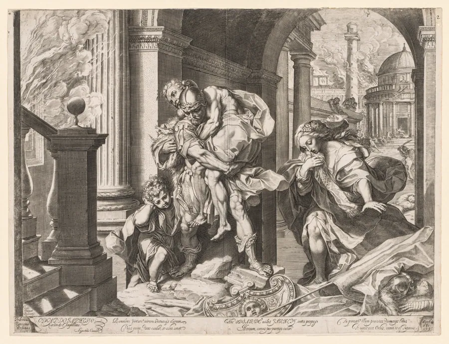 Aeneas and His Family Fleeing Troy by Agostino Carracci
