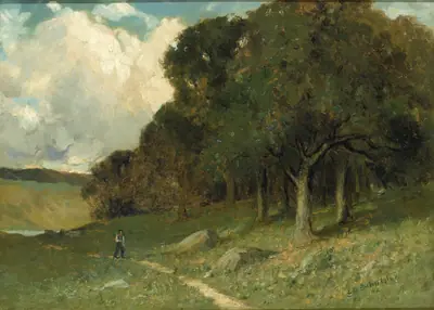 Untitled (man on path with trees in background)
