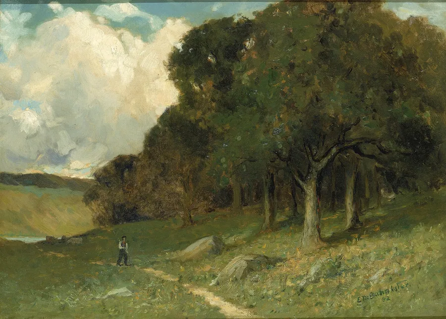 Untitled (man on path with trees in background) by Edward Mitchell Bannister, born St. Andrews, New Brunswick, Canada 1828-died Providence, RI 1901
