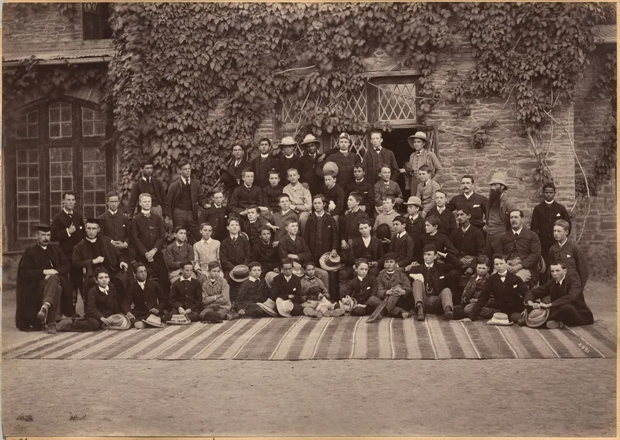 Middle Class Students and Staff, Bishop Cotton School, Shimla (verso) by Raja Deen Dayal