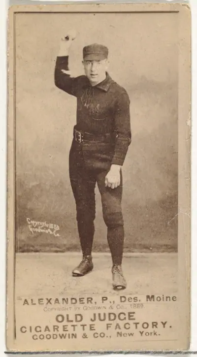 Alexander, Pitcher, Des Moines, from the Old Judge series (N172) for Old Judge Cigarettes