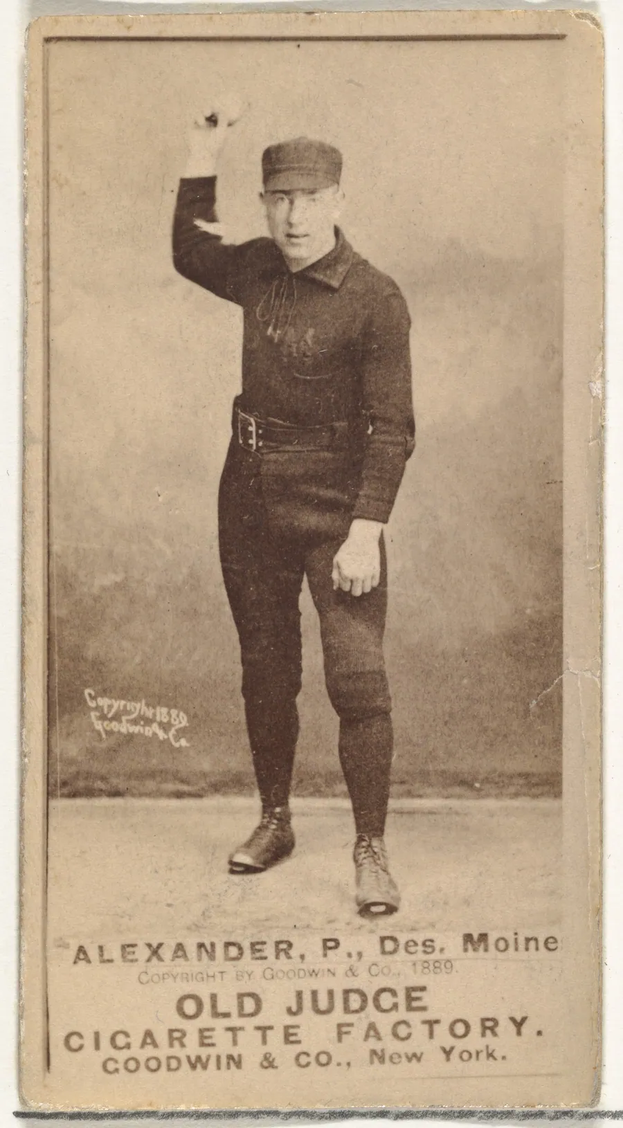 Alexander, Pitcher, Des Moines, from the Old Judge series (N172) for Old Judge Cigarettes by Goodwin & Company