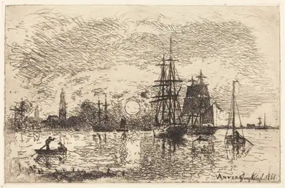 Soleil couchant, port d'Anvers (Sunset, Port of Antwerp)
