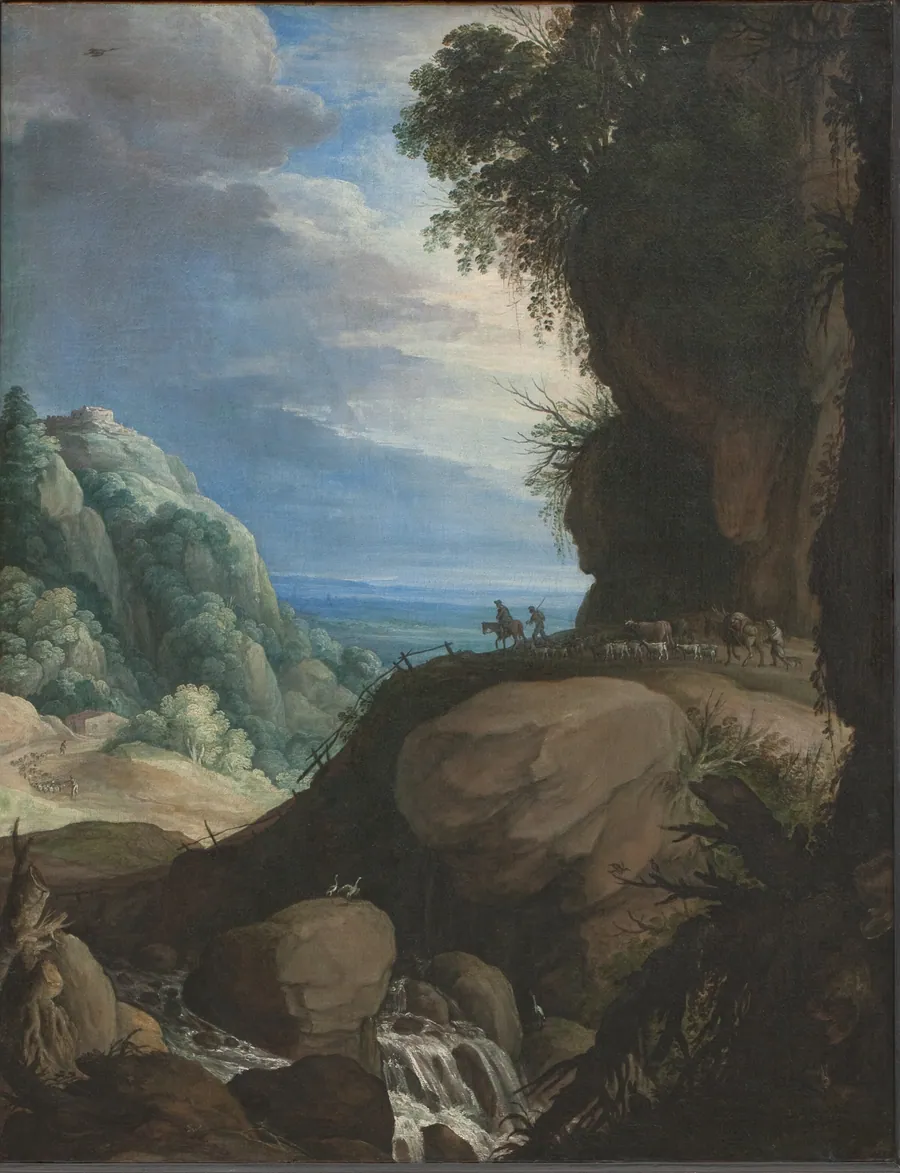 Italiensk bjerglandskab med hyrder by Marten Ryckaert