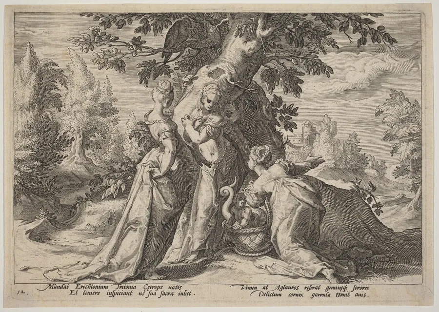 The Daughters of Cecrops Open the Casket Entrusted to Them by Minerva by Hendrick Goltzius
