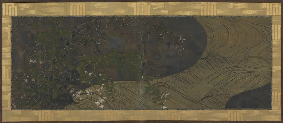 Running water, autumn grasses and flowers by Ogata Korin 尾形光琳 (1658-1716)