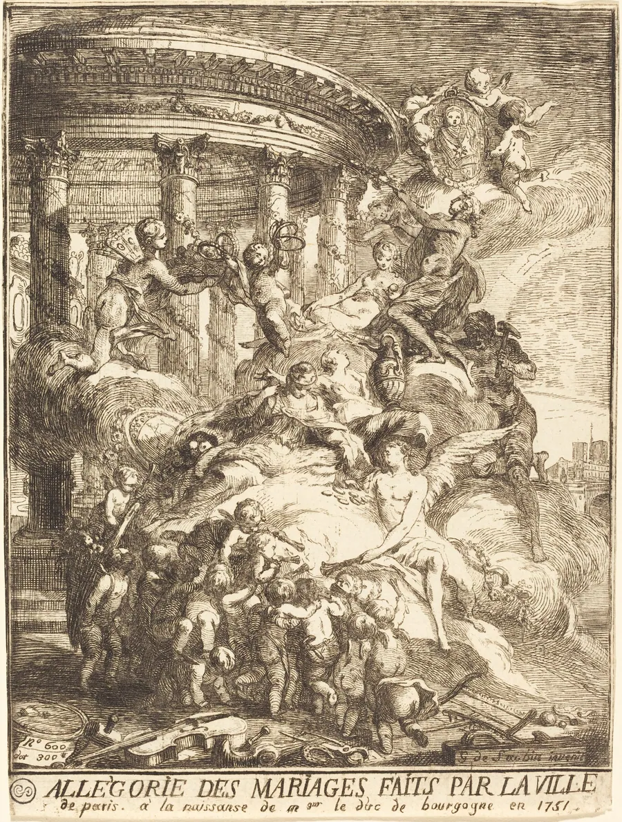 Allégorie des mariages faits par la ville de Paris à la naissance du duc de Bourgogne (Allegory of the Marriages Performed by the City of Paris in Honor of the Birth of the Duc de Bourgogne in 1751) by Gabriel de Saint-Aubin