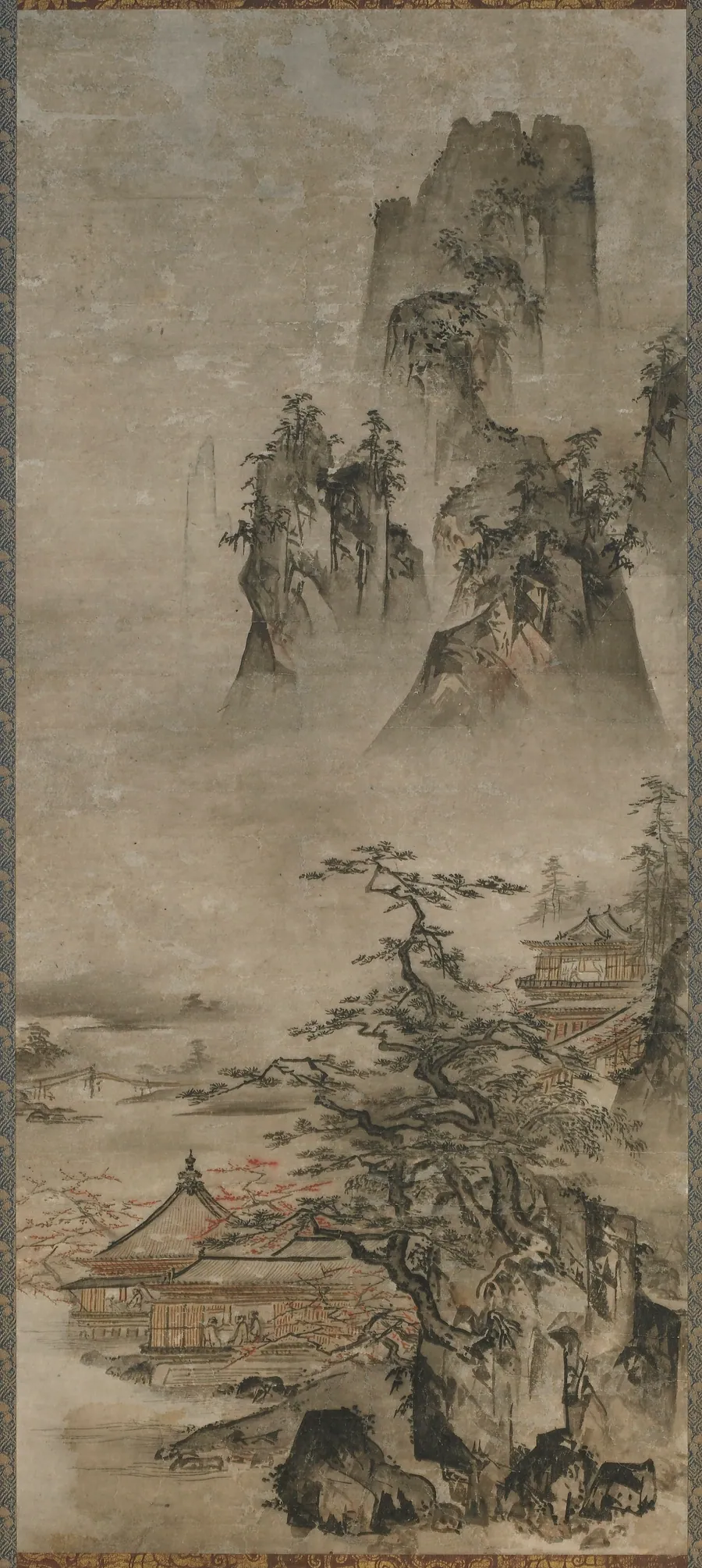Landscape: mountains, stream and houses by Gakuo Zokyu (active ca. 1500)