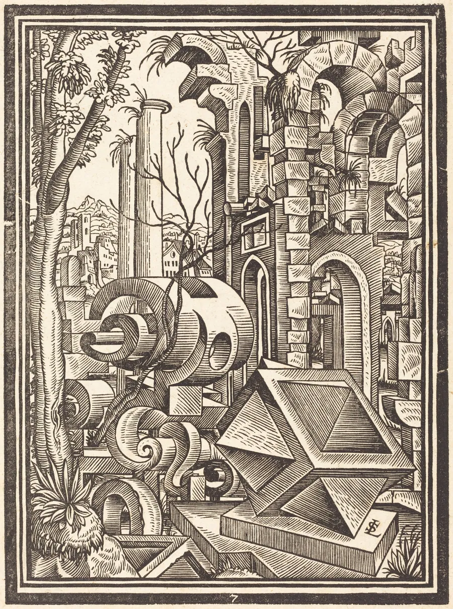 Fantasy of Perspectival Forms Set among Ruins by Lorenz Stör