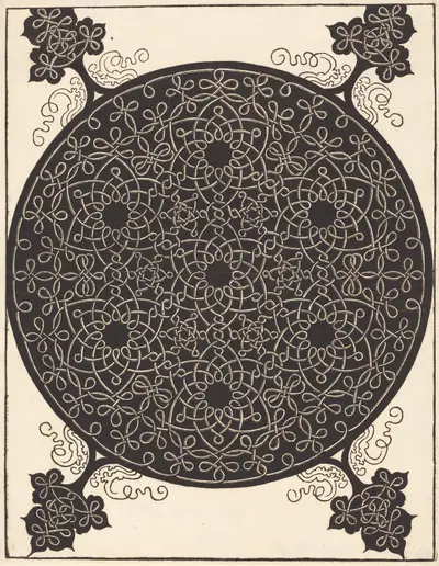 The Sixth Knot (combining seven small systems of knots with black centers)