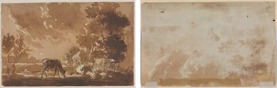 Landscape with Cattle (recto) Cattle (verso) by Jules Dupré