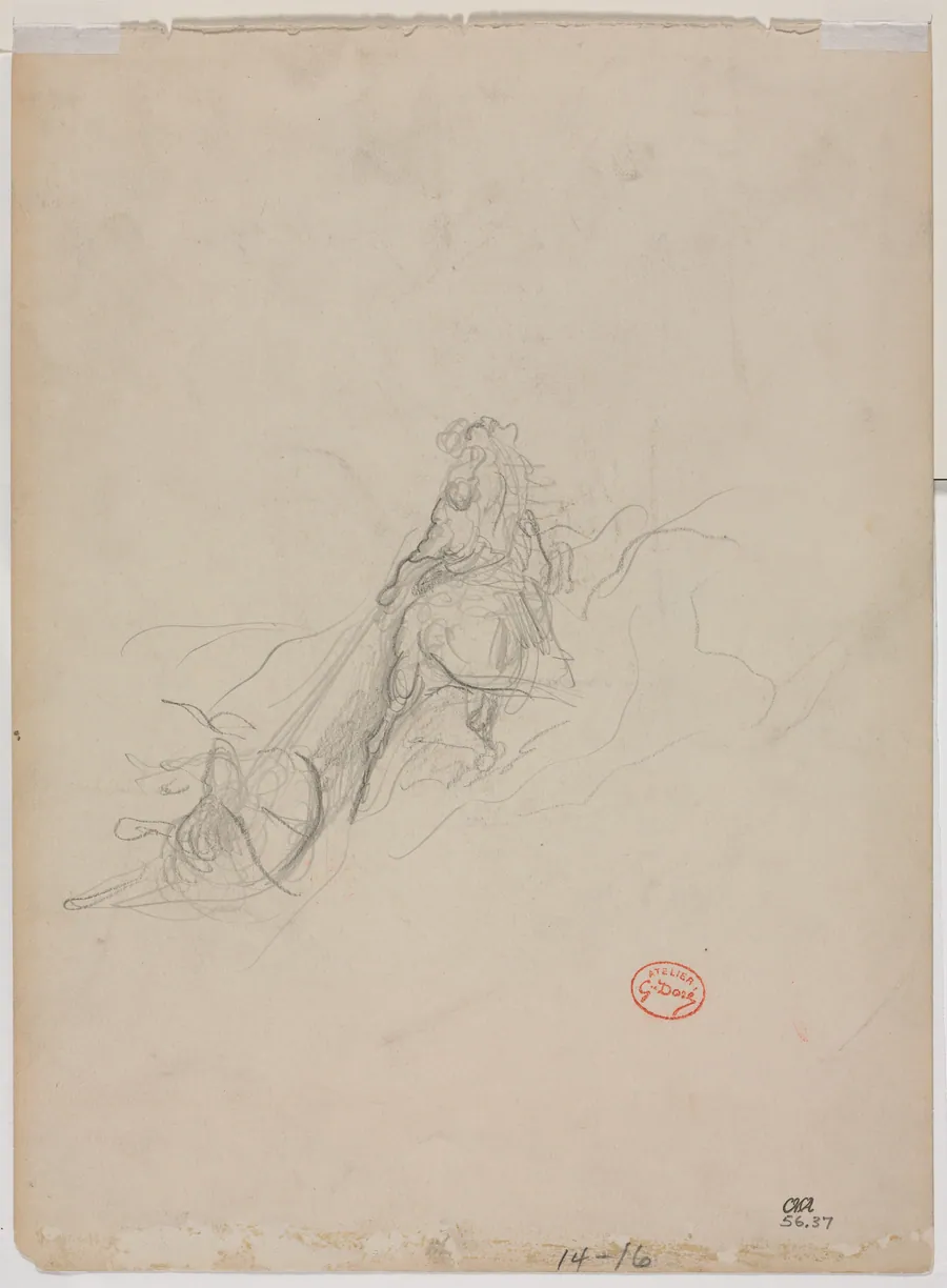 Sketch of Hunting Scene (verso) by Gustave Doré