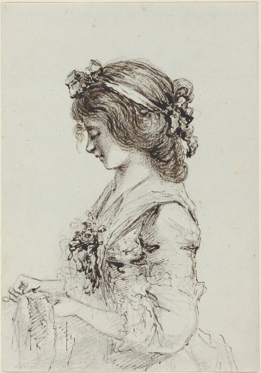 A Young Woman Sewing [recto] by Vivant Denon