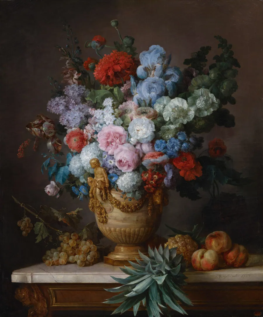 Still Life with Flowers in an Alabaster Vase and Fruit by Anne Vallayer-Coster
